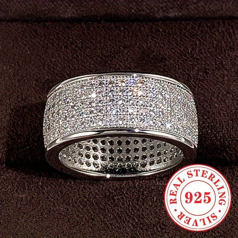 Women's Wide Band S925 Sterling Silver Zirconia Wedding Ring
